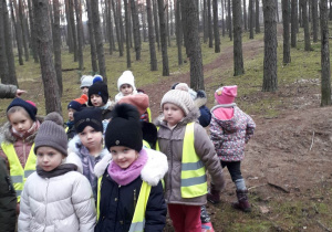 Dzieci spacerują po lesie.