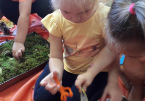 Dzieci robią tacki z wykorzystaniem jesiennych darów